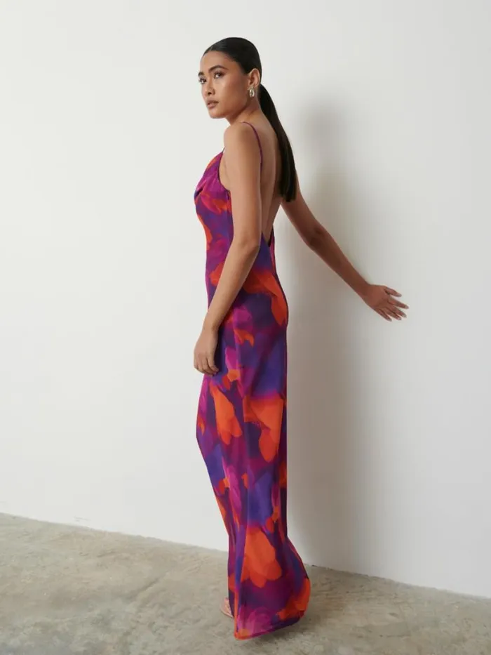 Pretty Lavish Dresses Women Keisha Printed Chiffon Maxi Dress Bright Iris Floral