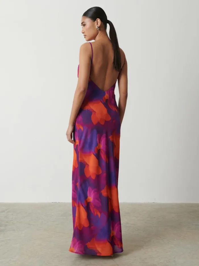 Pretty Lavish Dresses Women Keisha Printed Chiffon Maxi Dress Bright Iris Floral