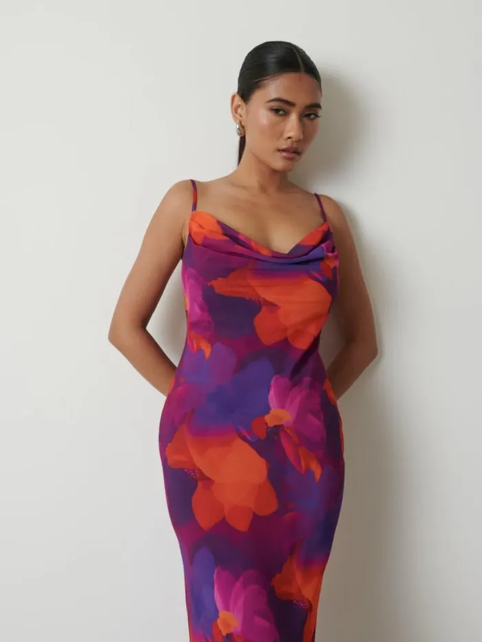 Pretty Lavish Dresses Women Keisha Printed Chiffon Maxi Dress Bright Iris Floral