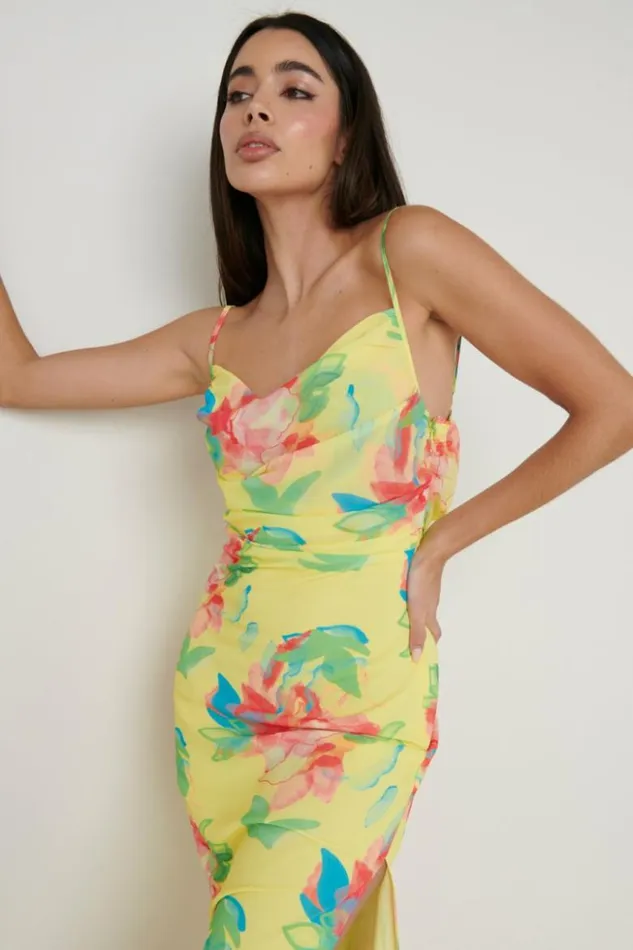 Pretty Lavish Dresses Women Keisha Ruched Midaxi Dress Lemon Abstract Floral
