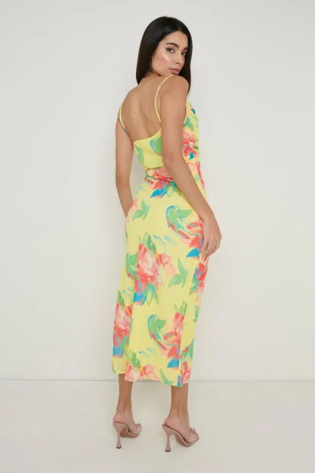 Pretty Lavish Dresses Women Keisha Ruched Midaxi Dress Lemon Abstract Floral