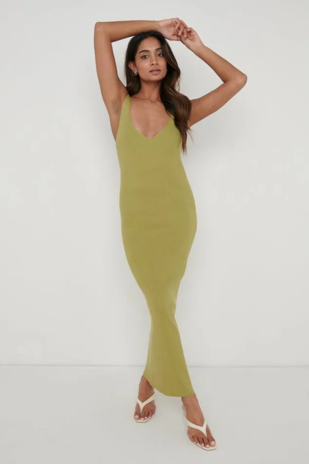 Pretty Lavish Dresses Women Lara Ribbed Midaxi Dress Olive