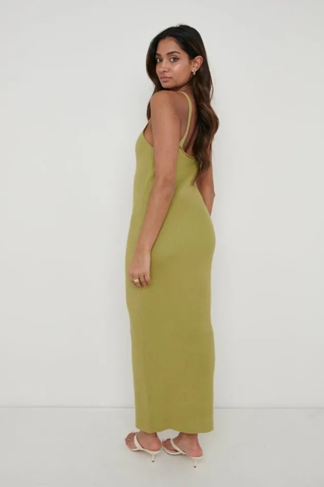 Pretty Lavish Dresses Women Lara Ribbed Midaxi Dress Olive