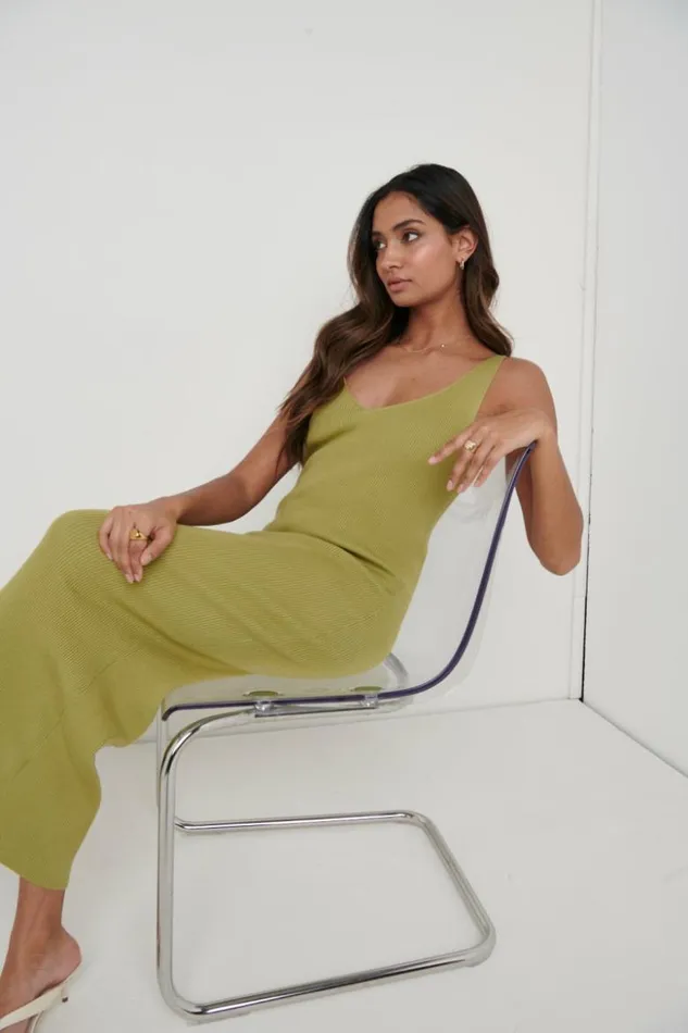 Pretty Lavish Dresses Women Lara Ribbed Midaxi Dress Olive