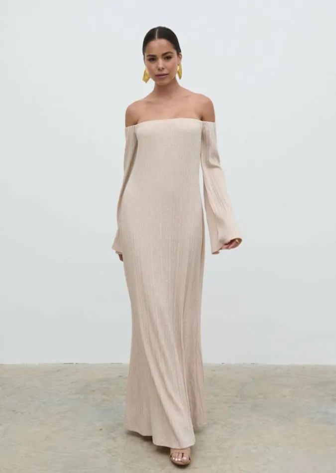 Pretty Lavish Dresses Women Layla Metallic Plisse Maxi Dress Gold