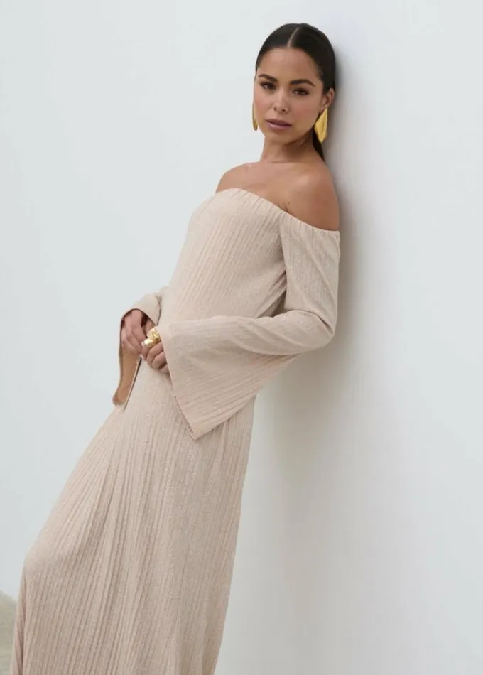 Pretty Lavish Dresses Women Layla Metallic Plisse Maxi Dress Gold