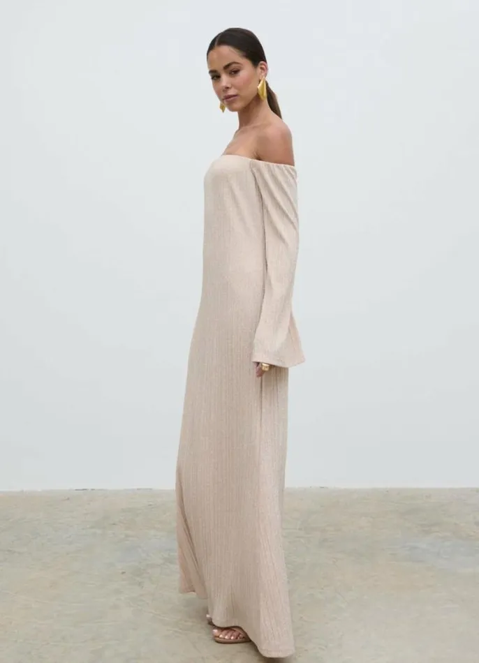 Pretty Lavish Dresses Women Layla Metallic Plisse Maxi Dress Gold