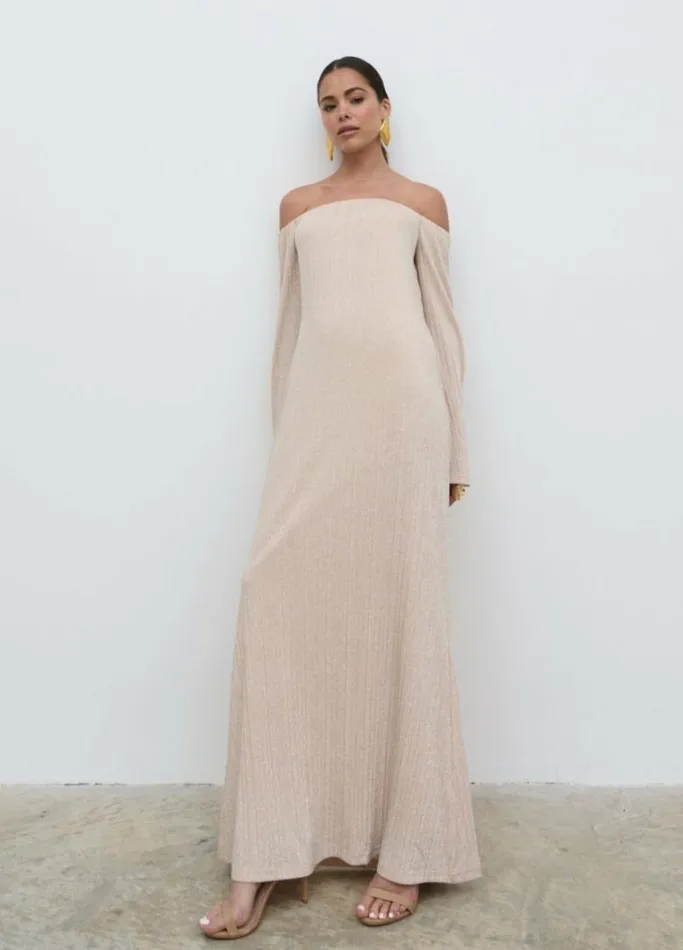 Pretty Lavish Dresses Women Layla Metallic Plisse Maxi Dress Gold