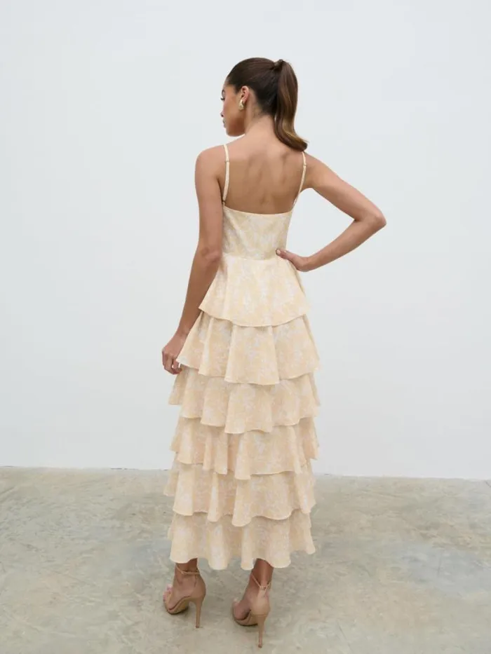 Pretty Lavish Dresses Women Lissy Ruffle Midaxi Dress Yellow Abstract