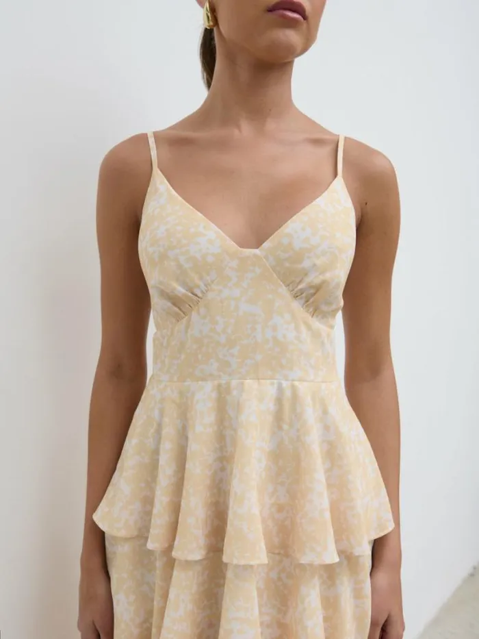 Pretty Lavish Dresses Women Lissy Ruffle Midaxi Dress Yellow Abstract