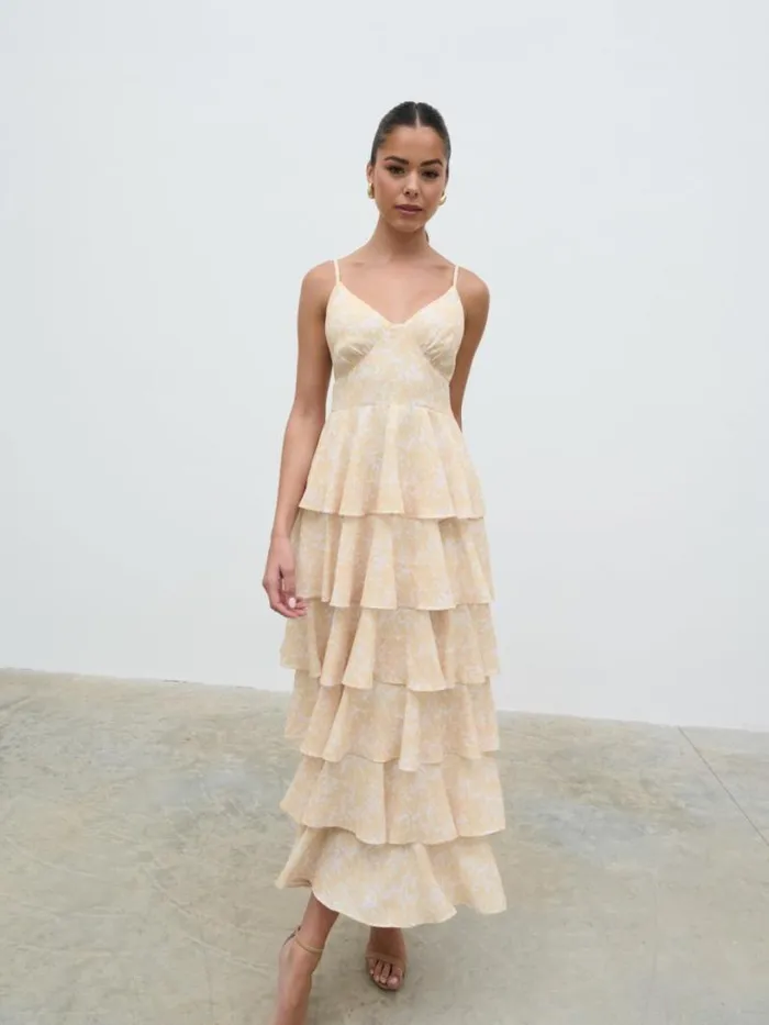 Pretty Lavish Dresses Women Lissy Ruffle Midaxi Dress Yellow Abstract