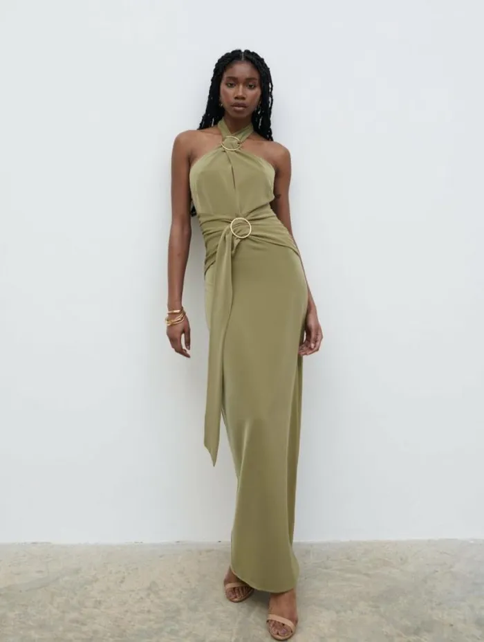 Pretty Lavish Dresses Women Luella Halterneck Maxi Dress Olive