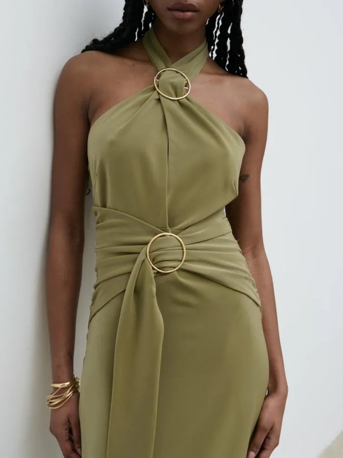Pretty Lavish Dresses Women Luella Halterneck Maxi Dress Olive