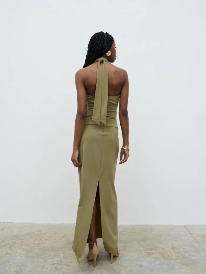 Pretty Lavish Dresses Women Luella Halterneck Maxi Dress Olive