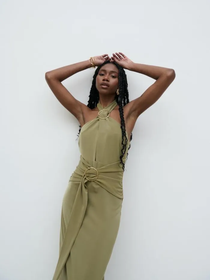 Pretty Lavish Dresses Women Luella Halterneck Maxi Dress Olive