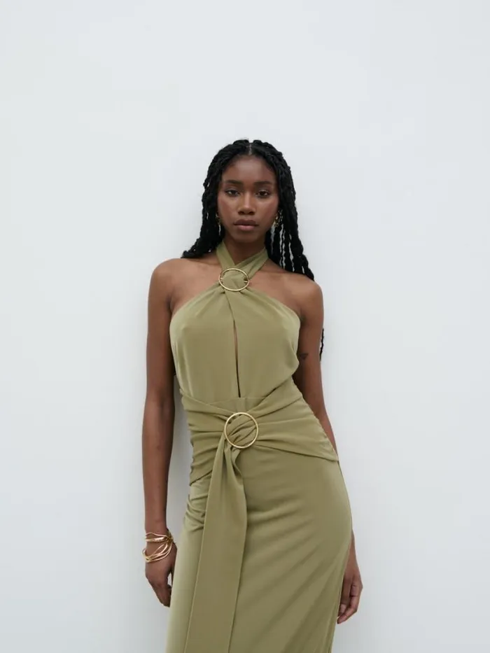 Pretty Lavish Dresses Women Luella Halterneck Maxi Dress Olive