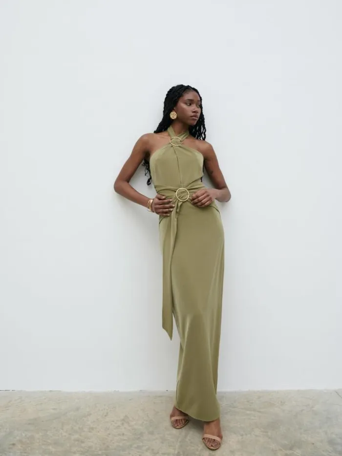 Pretty Lavish Dresses Women Luella Halterneck Maxi Dress Olive