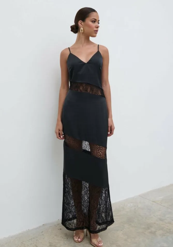 Pretty Lavish Dresses Women Monique Lace Inserted Slip Dress Black