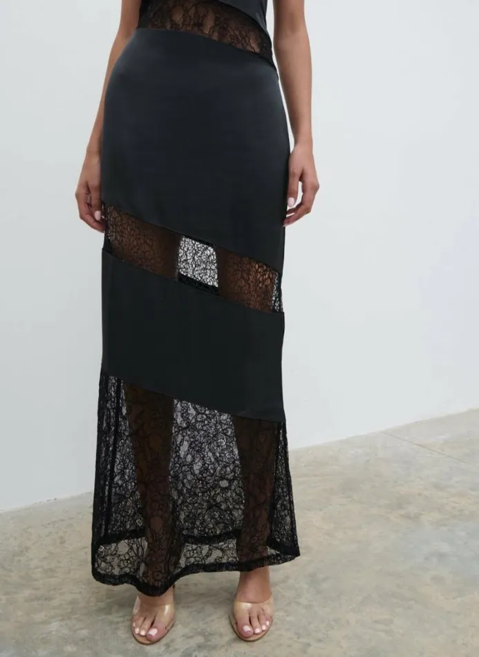 Pretty Lavish Dresses Women Monique Lace Inserted Slip Dress Black