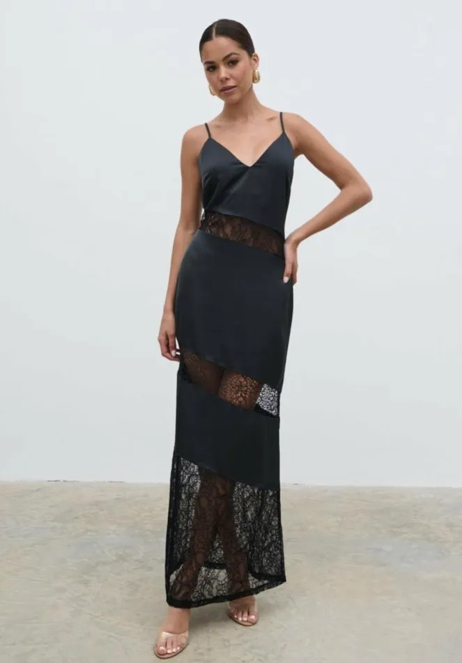 Pretty Lavish Dresses Women Monique Lace Inserted Slip Dress Black