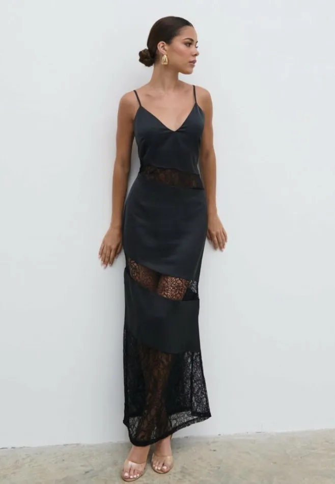 Pretty Lavish Dresses Women Monique Lace Inserted Slip Dress Black