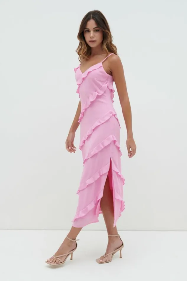 Pretty Lavish Dresses Women Nadine Ruffle Midaxi Dress Pink