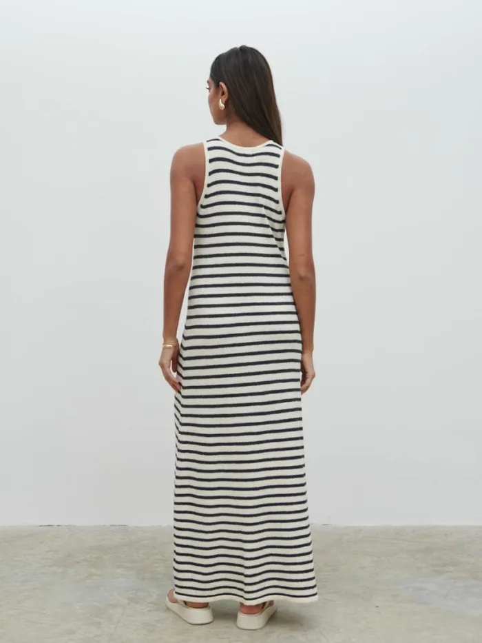 Pretty Lavish Dresses Women Ocean Stripe Knit Midaxi Dress Cream And Navy Stripe