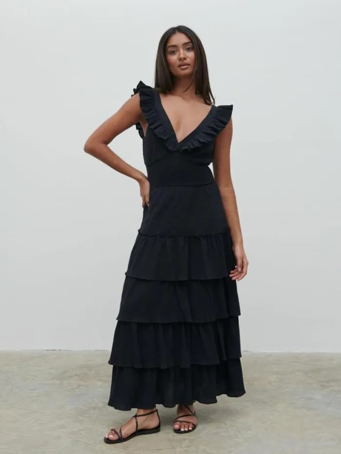 Pretty Lavish Dresses Women Opal Ruffle Midaxi Dress Black