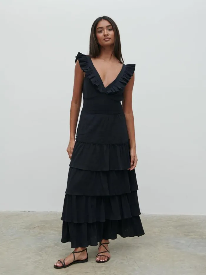 Pretty Lavish Dresses Women Opal Ruffle Midaxi Dress Black