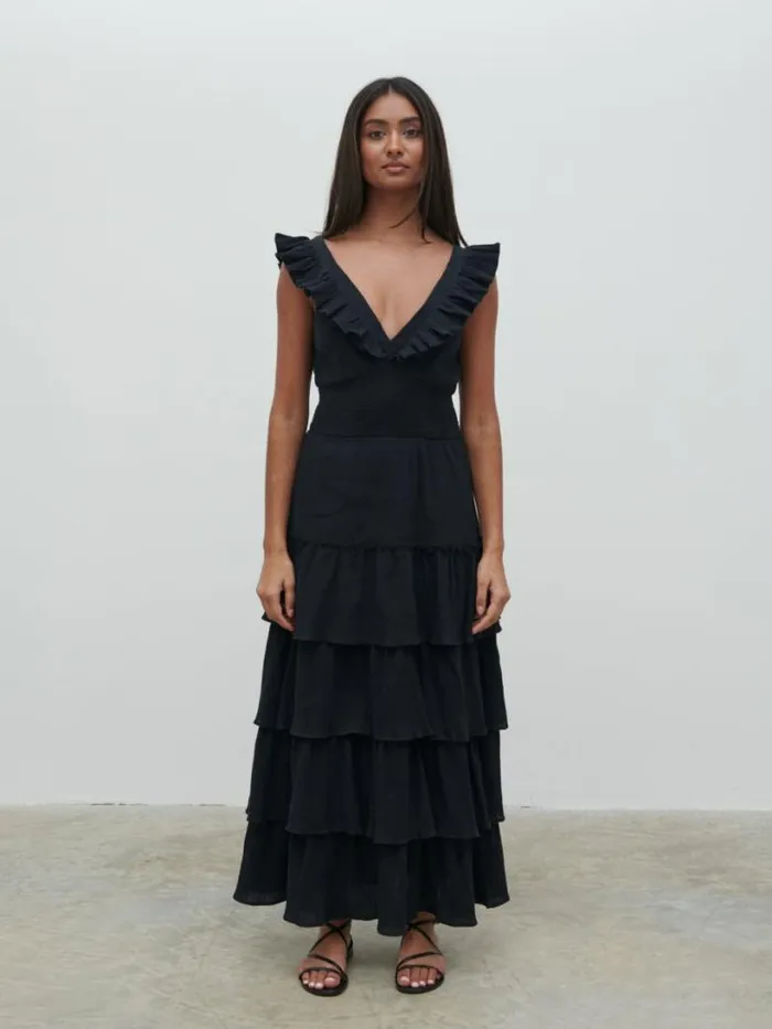 Pretty Lavish Dresses Women Opal Ruffle Midaxi Dress Black