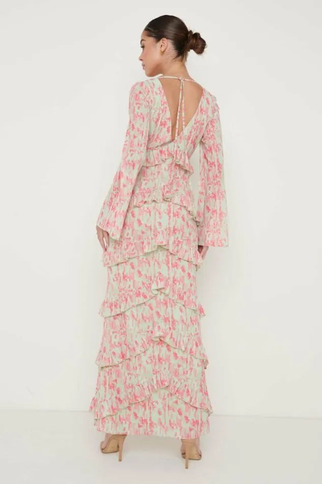 Pretty Lavish Dresses Women Paige Ruffle Maxi Dress Green Abstract Spot