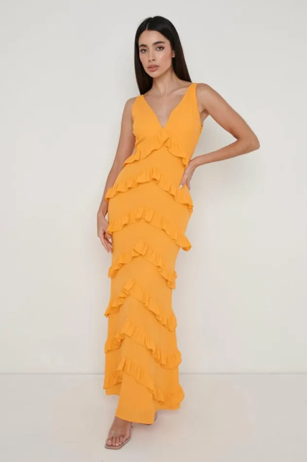 Pretty Lavish Dresses Women Piper Ruffle Maxi Dress Orange