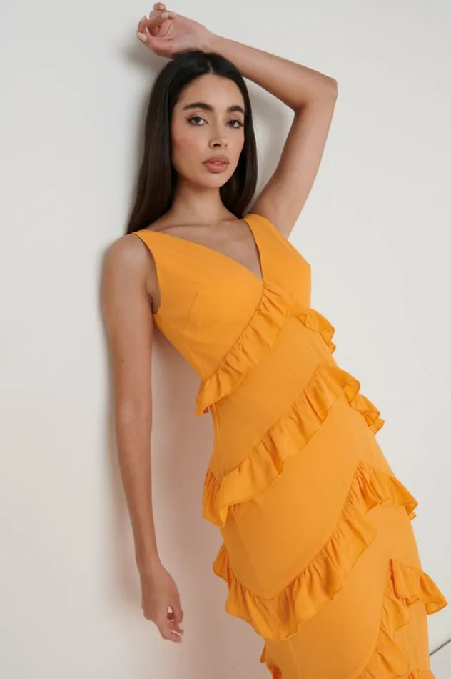 Pretty Lavish Dresses Women Piper Ruffle Maxi Dress Orange