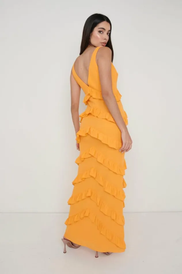 Pretty Lavish Dresses Women Piper Ruffle Maxi Dress Orange