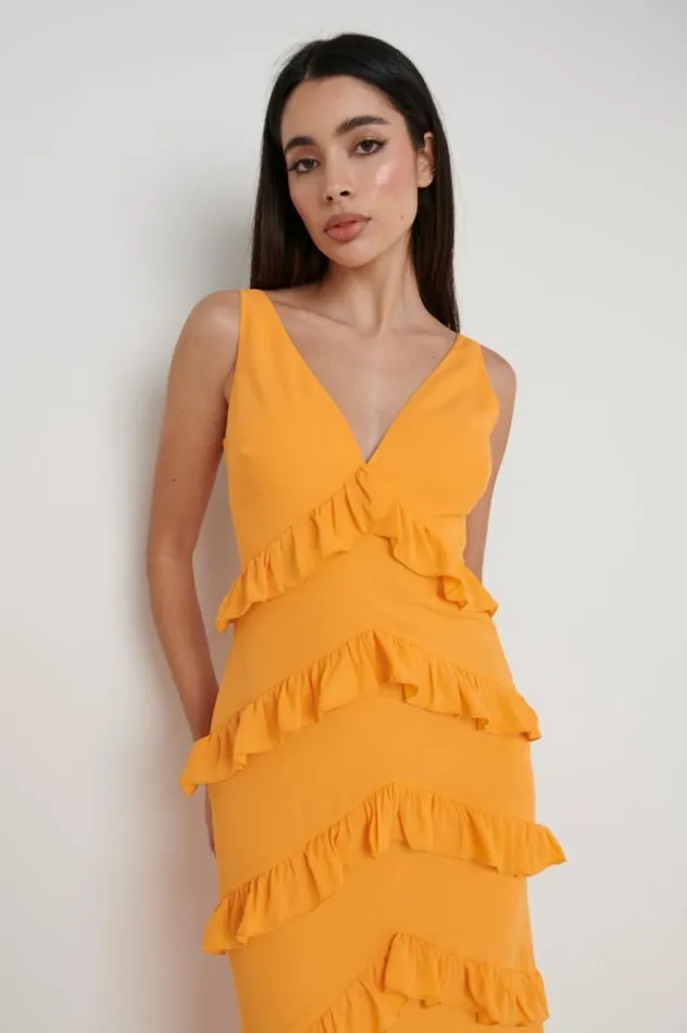 Pretty Lavish Dresses Women Piper Ruffle Maxi Dress Orange