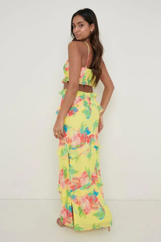 Pretty Lavish Dresses Women Rinna Cut Out Maxi Dress Lemon Abstract Floral