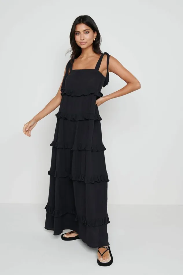 Pretty Lavish Dresses Women Rosetta Ruffle Midaxi Dress Black