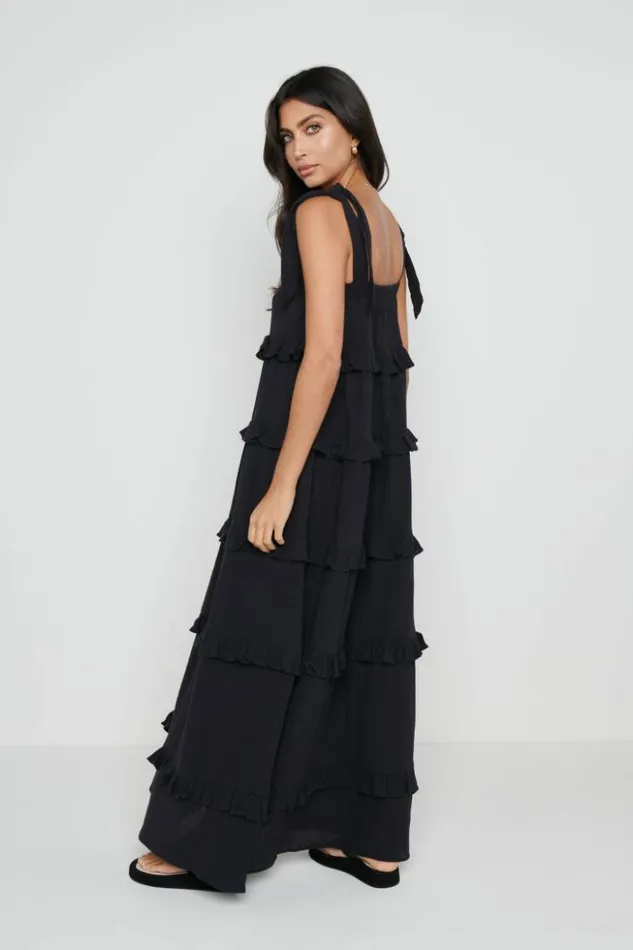 Pretty Lavish Dresses Women Rosetta Ruffle Midaxi Dress Black