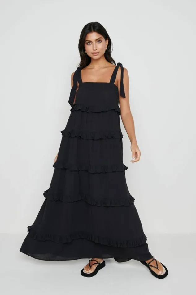 Pretty Lavish Dresses Women Rosetta Ruffle Midaxi Dress Black