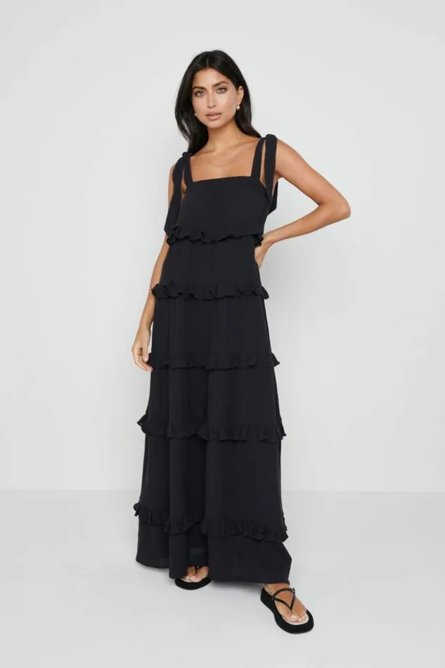 Pretty Lavish Dresses Women Rosetta Ruffle Midaxi Dress Black