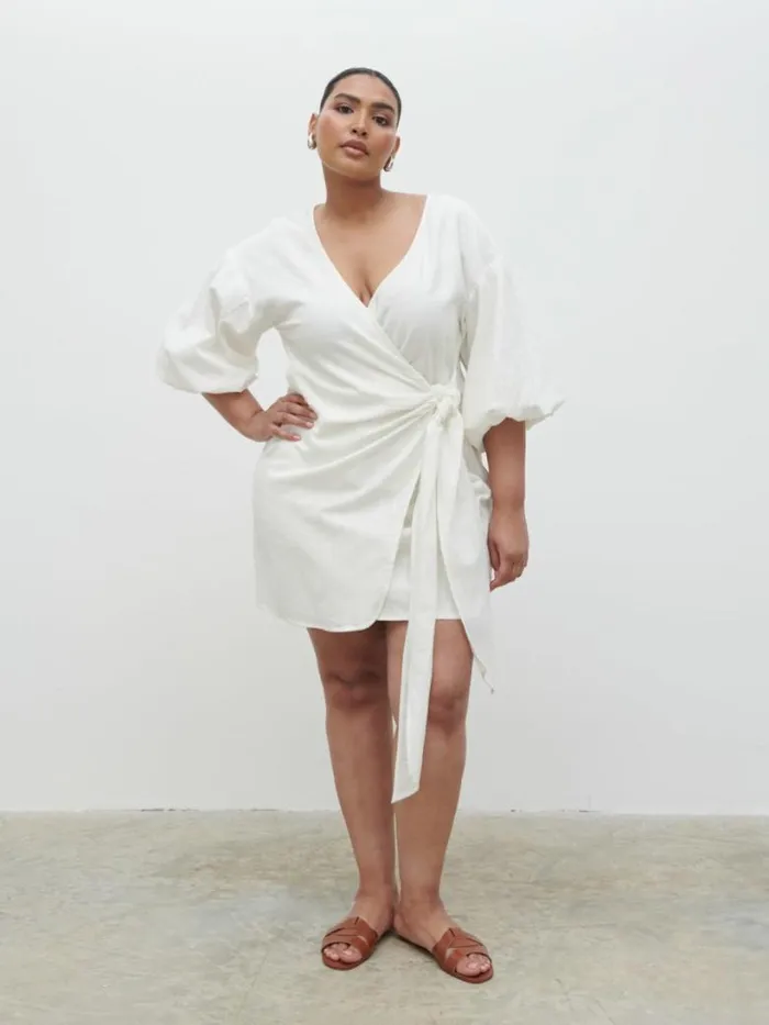 Pretty Lavish Dresses Women Tamara Wrap Mini Dress Curve Cream