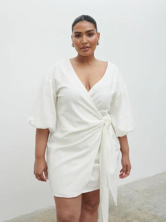 Pretty Lavish Dresses Women Tamara Wrap Mini Dress Curve Cream