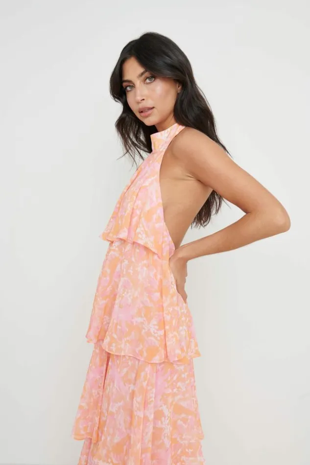 Pretty Lavish Dresses Women Thea Halter Neck Ruffle Dress Pink Floral