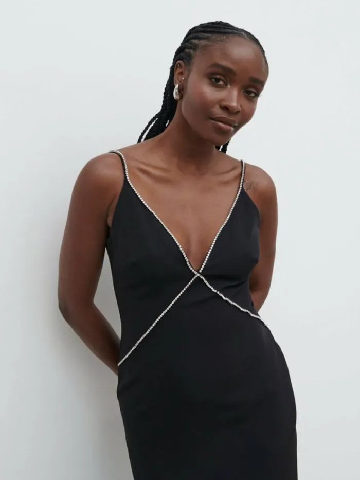 Pretty Lavish Dresses Women Val Plunge Embellished Maxi Dress Black