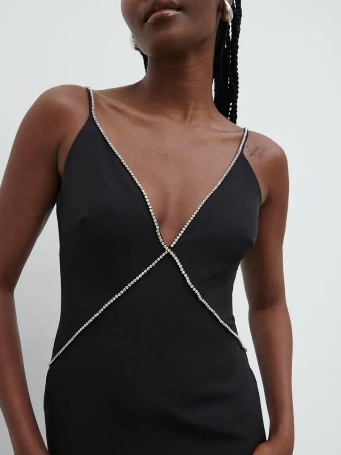 Pretty Lavish Dresses Women Val Plunge Embellished Maxi Dress Black