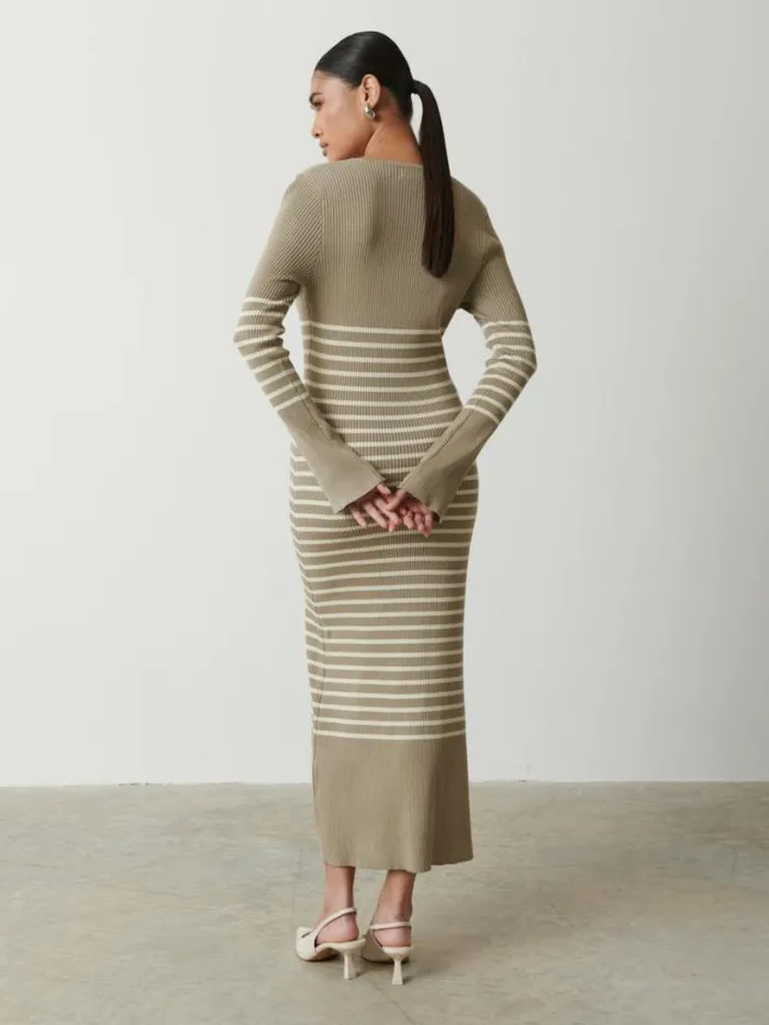 Pretty Lavish Dresses Women Vanessa Striped Knit Dress Taupe And Cream Stripe