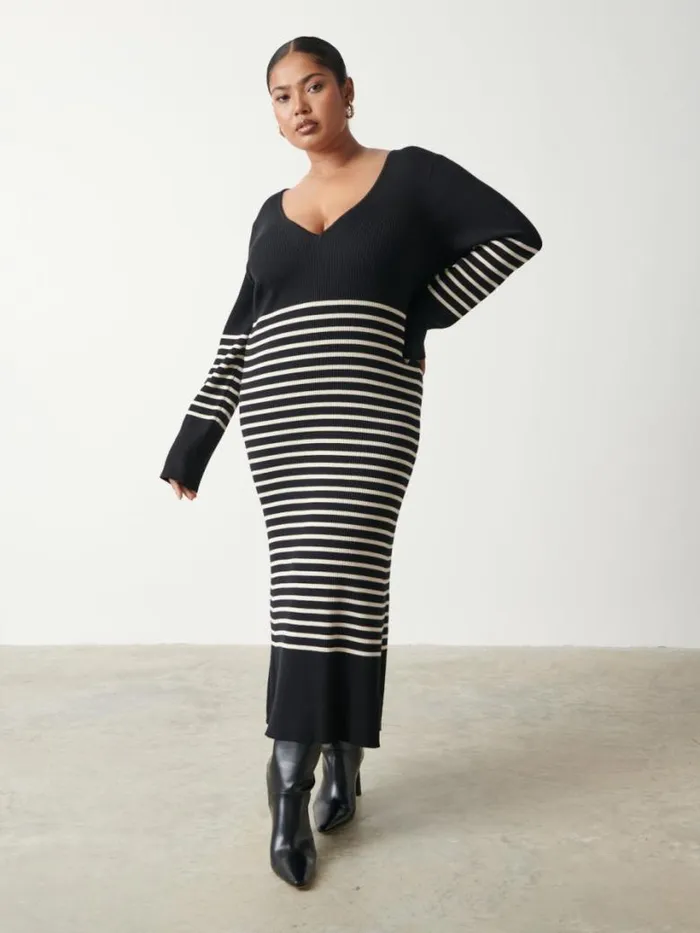 Pretty Lavish Dresses Women Vanessa Stripped Knit Dress Curve Black andamp White Stripe Pretty Lavish Dresses Women Vanessa Stripped Knit Dress Curve Black andamp White Stripe