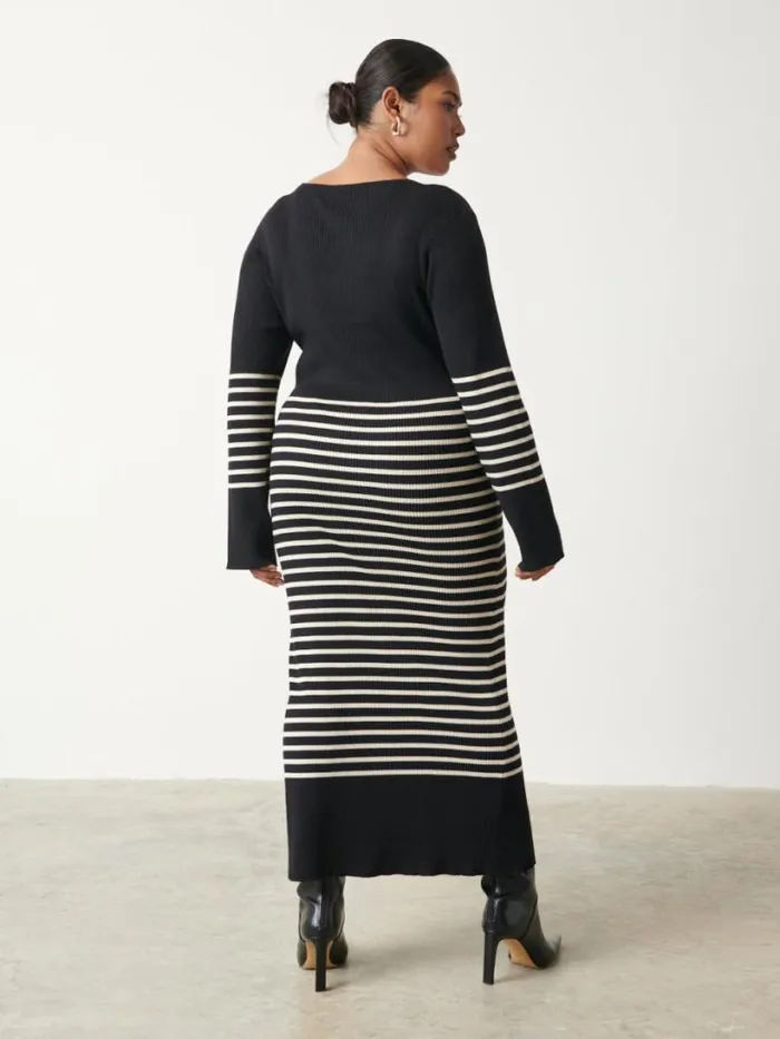 Pretty Lavish Dresses Women Vanessa Stripped Knit Dress Curve Black andamp White Stripe