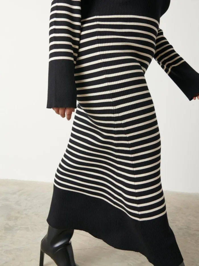 Pretty Lavish Dresses Women Vanessa Stripped Knit Dress Curve Black andamp White Stripe