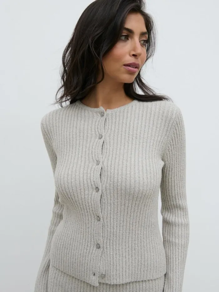 Pretty Lavish Everyday Staples Women Melissa Fine Tape Knit Cardigan Grey